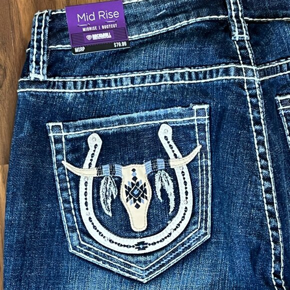 Rock & Roll Denim Midrise Bootcut Aztec Steer Women's Riding Jeans (26x34) NEW - Picture 10 of 14